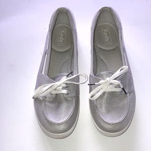 Keds slip on shoes. Silver shimmer tone. Size 10.